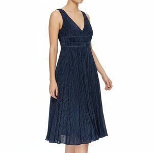 Monique Lhuillier Navy Tie V-back Sleeveless Midi Dress, US0